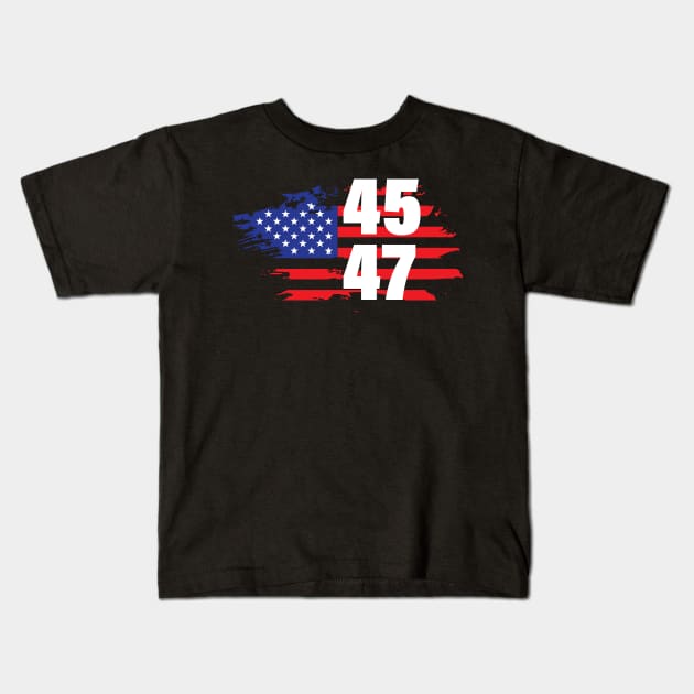 45 47 Trump Vintage USA Flag 2024 Kids T-Shirt by printalpha-art